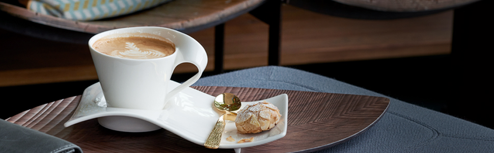 Набір кавовий Villeroy & Boch NewWave Premium Cappuccino 8 предметів на 4 персони, білий, для кавоварки, миюча посудомийна машина, дизайн хвиля, 4 шт.