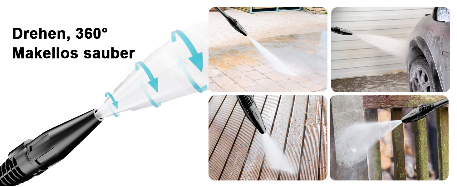 Високотискний мийник 180 Bar, 6-в-1 насадка, продуктивність 420л/год, площа прибирання 50м²/год, економний, з піночистою та барабаном для шлангу, для автомобілів та під'їздів (Блакитний)