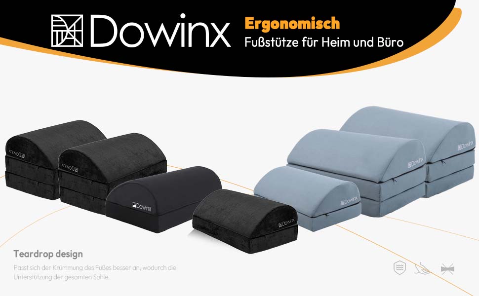 Підставка для ніг під стіл Dowinx, регульована по висоті, знімний чохол, зручна для офісу, авто, дому (3 рівня, м'яка, чорна)