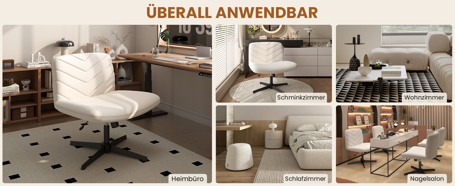 Офісний стілець Yaheetech з роликами, регульована висота, широке сидіння, середня спинка, стілець для шиття, для офісу та спальні (Бежевий)