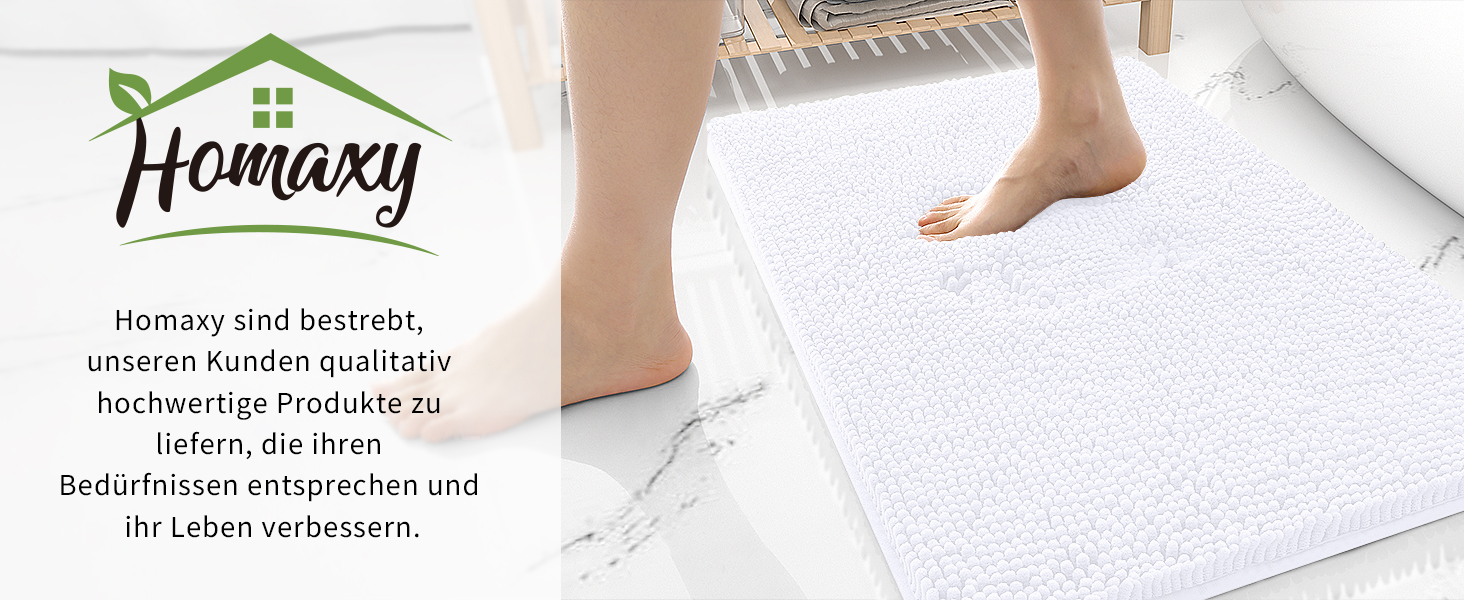 Килимок для ванної кімнати Homaxy з мікрофібри, 60 x 120 см, антиковзаюча поверхня, вбираючий, високий ворс, білий