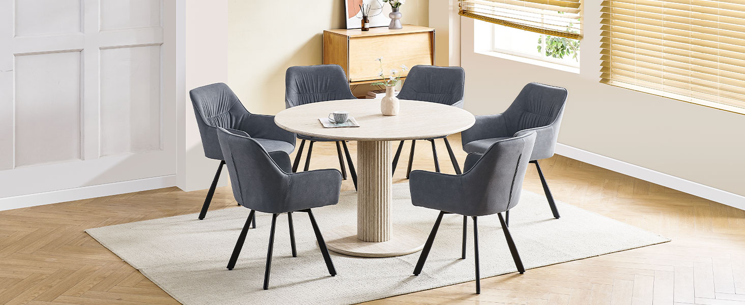 Набір обідніх крісел 6 шт. з поворотним механізмом, крісла з підлокітниками, поворот на 360°, м'яке крісло з велюру, для вітальні, кухні, робочого кабінету, спальні, коричневе, 6 шт.