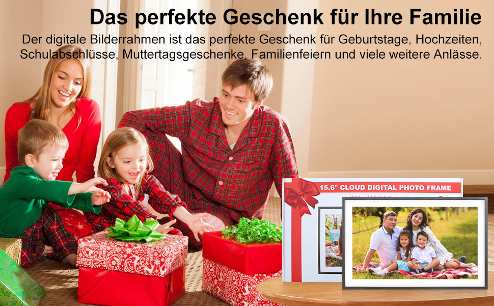 Цифровий фоторамка Frameo 15.6 дюймів, 32 ГБ, FHD 1920x1080, сенсорний екран, Wi-Fi, чорно-білий