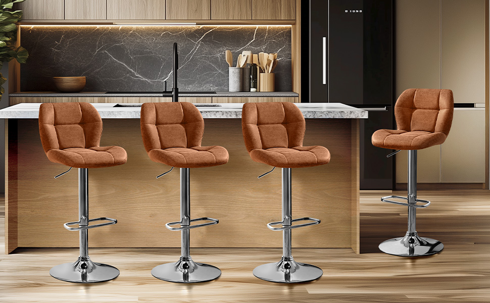 Барні стільці Yaheetech (набір 6 шт.) регульовані по висоті, обертаються на 360°, з підніжкою, PU-шкіра, чорний/ретро-коричневий