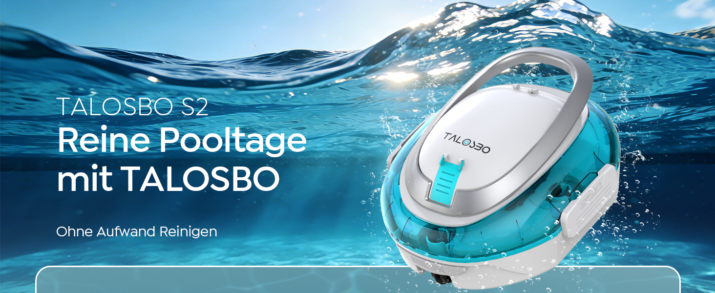 Робот-пилосос для басейну TALOSBO S2 з подвійним фільтром, акумуляторний, 90 хв роботи, самопаркування, для неглибоких басейнів (білий)