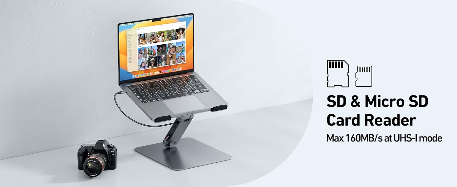 Підставка для ноутбука BENFEI з док-станцією 7-в-1 USB-C: HDMI 4K@60Hz, SD/MicroSD, Power Delivery 100W, USB 3.2 10Gbps для MacBook Pro/Air, iPad Pro, XPS, ThinkPad