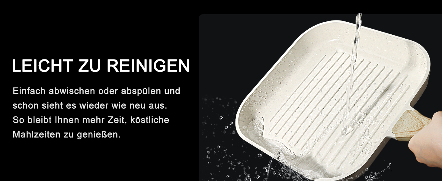 Сковорода-гриль GiPP 28x28 см, для стейків, індукційна, з алюмінію з гранітною антипригарним покриттям, без PFOA, для всіх типів плит, легко миється, біла