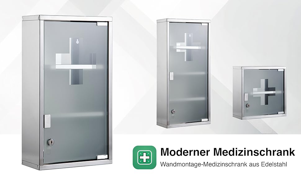 Медичний шкаф Zedelmaier з нержавіючої сталі, 4 відділення, аптечний, для ванної кімнати, з можливістю підвішування, закривається на замок, 57 x 27 x 12 см, білий