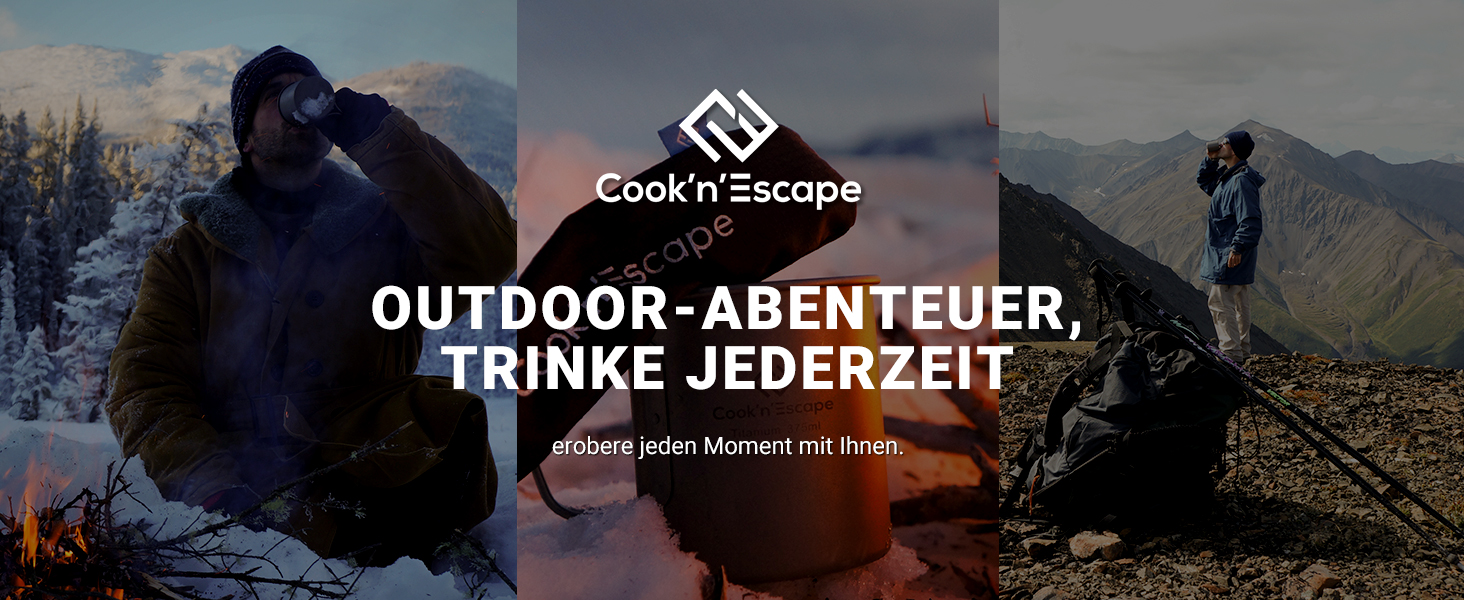 Титанова чашка для кемпінгу COOK'N'ESCAPE Titan Becher 300 мл з кришкою та складною ручкою - легка, міцна, жаростійка для туризму, пікніка