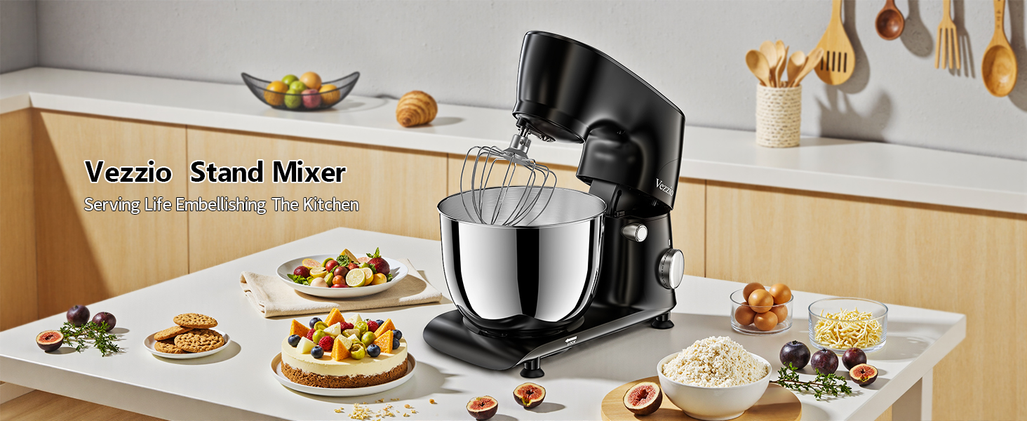 Кухонна машина Vezzio для випічки, 5.5л, 1500Вт, планетарне мішування, з набором насадок (чорна)