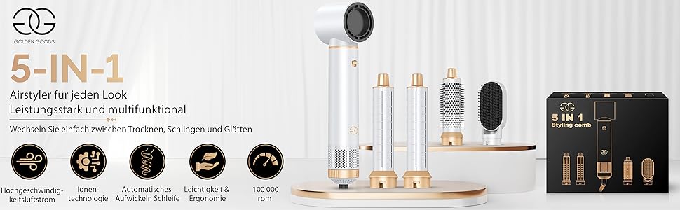 Airstyler 5-в-1: Професійний набір для укладки волосся з гарячою щіткою, феном з іонізацією, автоматичним завивачем для локонів та об'єму