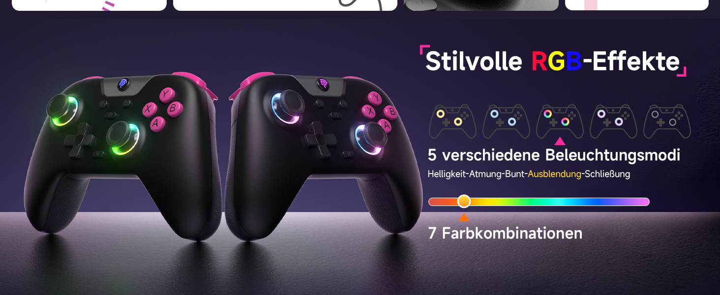 Контролер EasySMX X05 для PC, Switch, Steam, Android - Бездротовий, RGB, з аналоговими стіками та тригерами, Bluetooth, Чорний