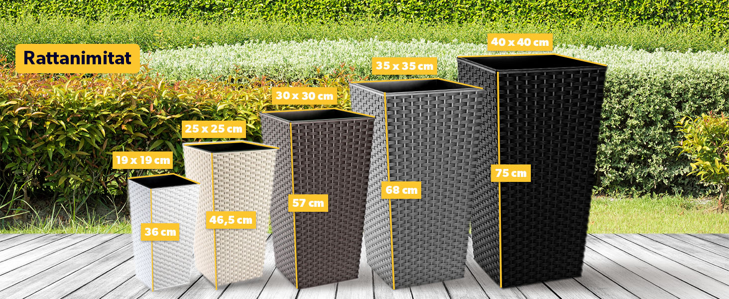 Набір з 3 горщиків для квітів KADAX, Мокко Ратан, 36/46,5/57,5 см, вологостійкий пластик