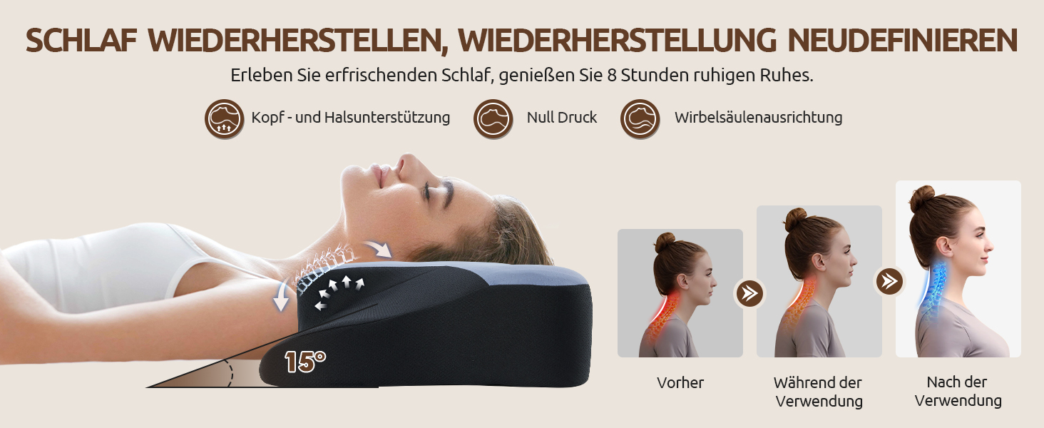 Подушка для шиї DONAMA, подушка для сну з піною з пам'яті, для тих, хто спить на боці, спині та животі, блакитна+чорна, 66×37×13 см