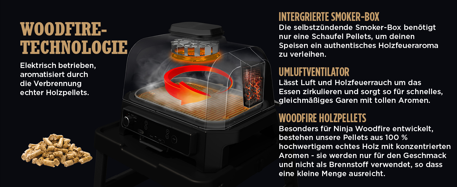 Електричний гриль і коптильня Ninja OG701EU Woodfire, фритюрниця на відкритому повітрі, 7 функцій, сірий, чорний