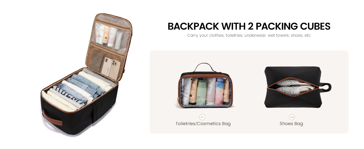 LOVEVOOK Рюкзак для ручної поклажі, 40L, для подорожей, з відділенням для ноутбука, водонепроникний, чорно-бежево-коричневий