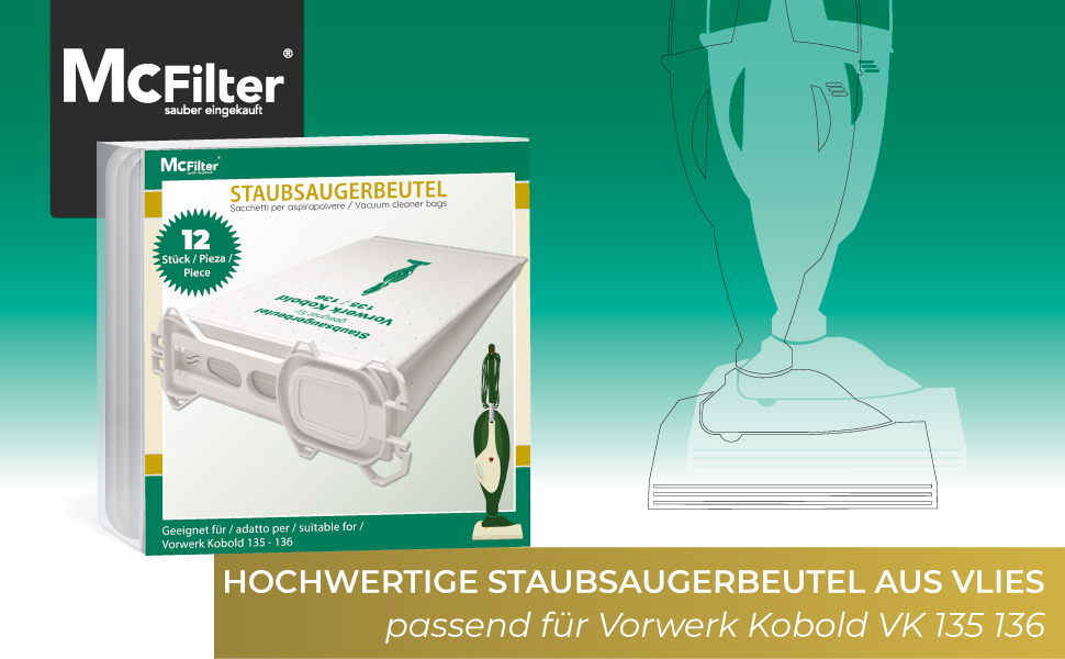 Топ економічний комплект 12 мішечків для пилососа 12 ароматичних паличок 2 гепафільтра 2 фільтра двигуна сумісний з пилососом Vorwerk Kobold VK 135 VK 136 SC VK135 VK136, тип VO 135 FP136 FP135 SC, тип VO 8335