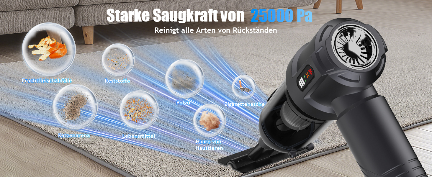 Акумуляторний ручний пилосос 4 в 1 для дому та авто, 25000Па, бездротовий портативний пилосос з автоматичним спорожненням контейнера, для шерсті тварин, сірий