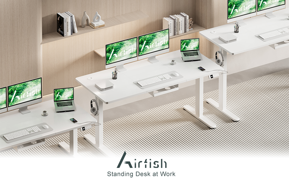 Електричний регульований стіл Airfish 120x80 см з USB-C, керуванням кабелів та 3 рівнями пам'яті (білий)