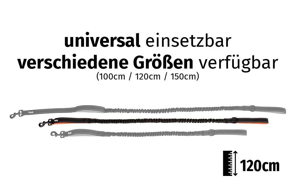 Еластичний повідець для собак Floxik 120 см повідець для собак преміум-класу, включаючи еластичний повідець для собак Floxik. Короткі керівництва різних розмірів / 1 м / 1,20 м/ 1,50 м) / Чорний / помаранчевий і світловідбиваючий