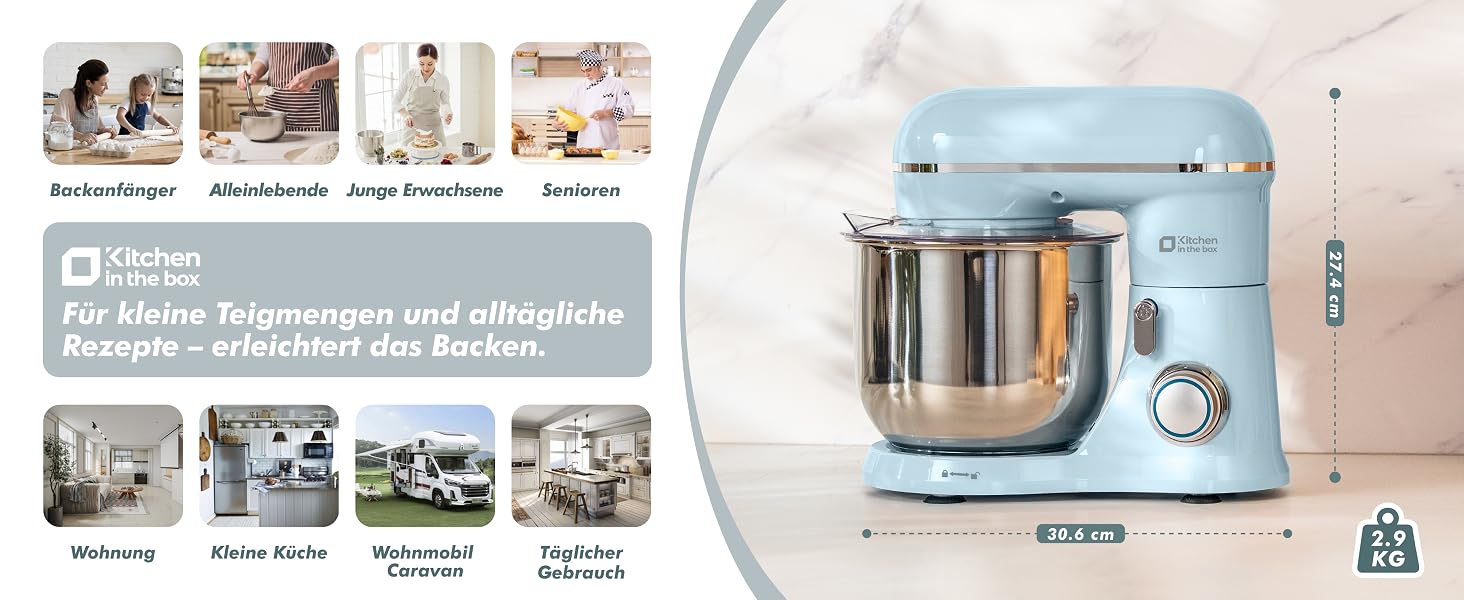 Кухонний комбайн Kitchen in the box — планетарний міксер та тістоміс 3.5 л, 10 швидкостей, з насадками (гак, вінчик, міксер), синій