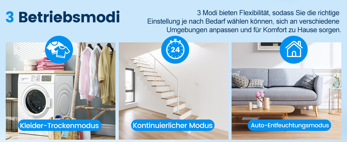 Електричний осушувач повітря 20л/день, високої продуктивності, з функцією сушіння білизни, таймером та системою відтавання, для приміщень до 200 м³/60 м², підходить для квартир, ванних кімнат, підвалів, гарантія 10 років