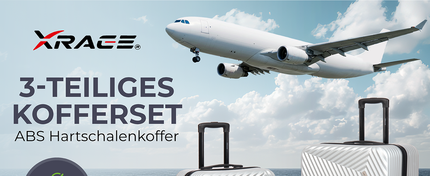 Набір валіз xRace 3-частинний ABS, 20/24/28 дюймів, ручна поклажа, TSA замок, 360° колеса, стійкий до ударів, преміум підкладка (срібний)