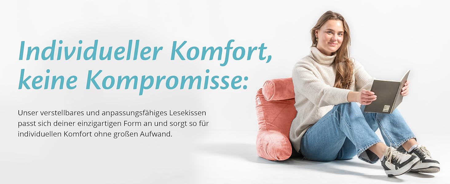 Подушка для читання Ella Lesekissen для ліжка та дивана з знімною подушкою для шиї - подушка для спини для ліжка. Подушка для читання з піною з пам'яті з підлокітниками, ідеально підходить для читання, перегляду телевізора, відпочинку або як спинна підтримка (Рожевий)