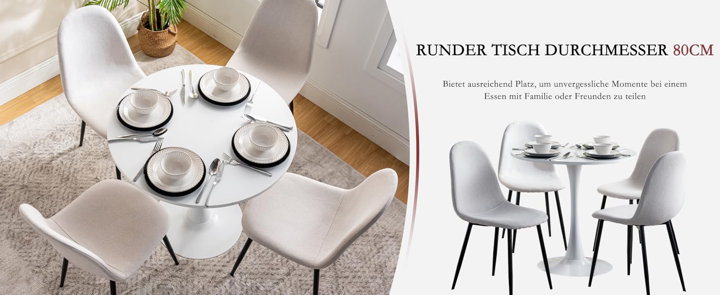 Круглий обідній стіл Cosy - компактний стіл для кухні, вітальні, офісу, 80x80x75 см, білий