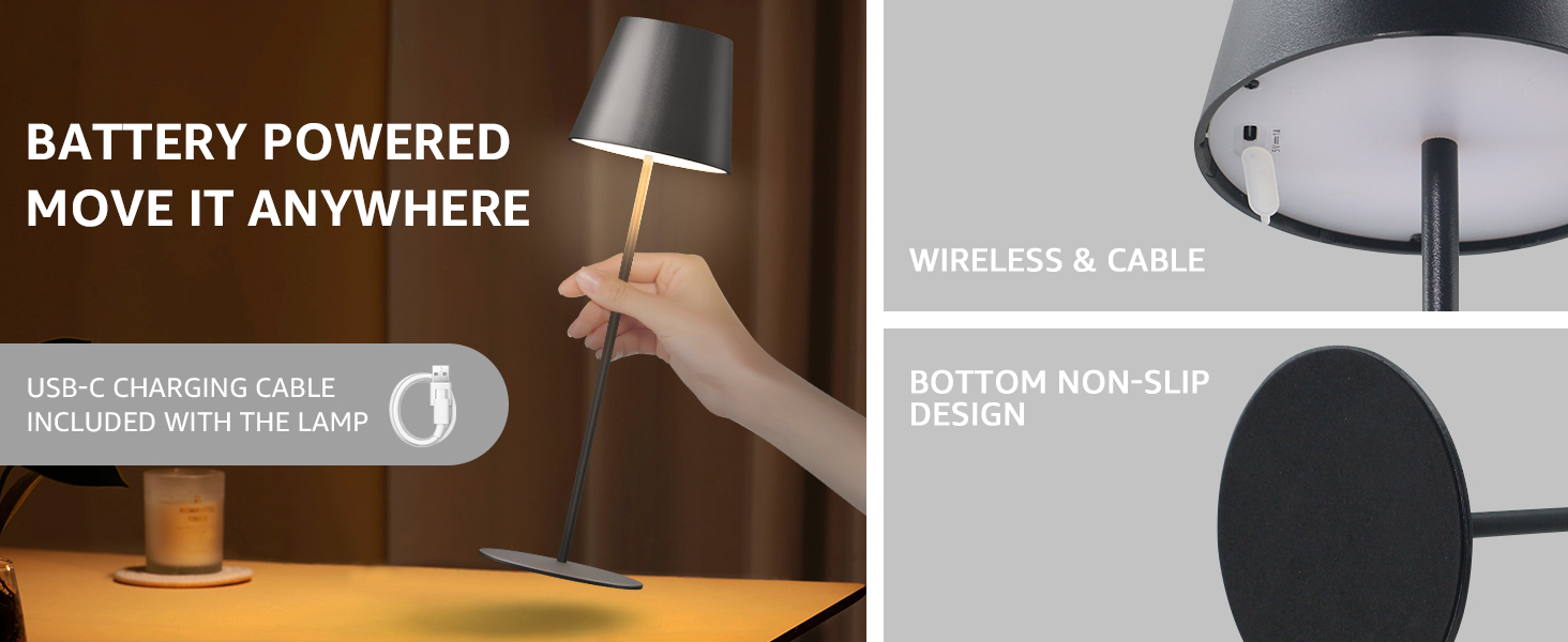 LED настільна лампа FUYO 2 шт. в наборі, акумуляторна, USB-C, сенсорне керування, регулювання яскравості, 2700K-6000K, 3 кольори, для дому та вулиці (чорний)
