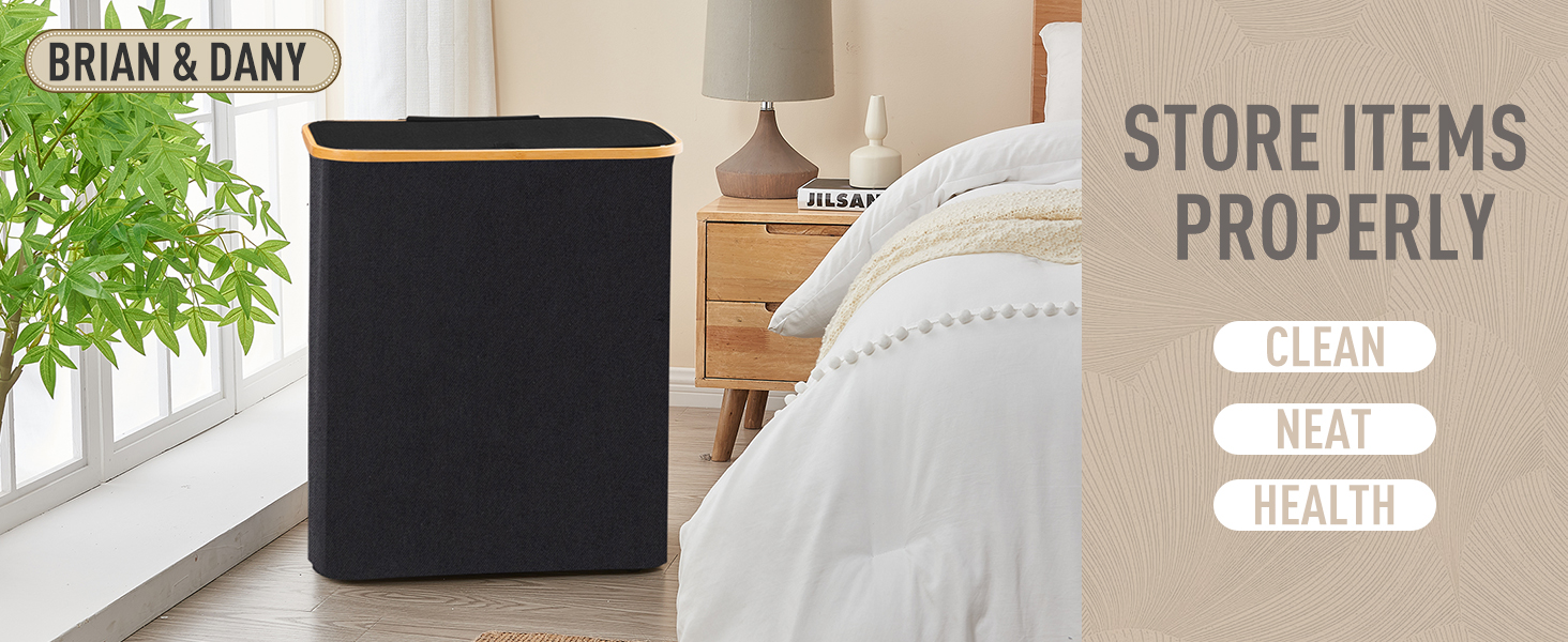 Кошик для білизни BRIAN & DANY з 3 відділеннями та кришкою, 145л, чорний