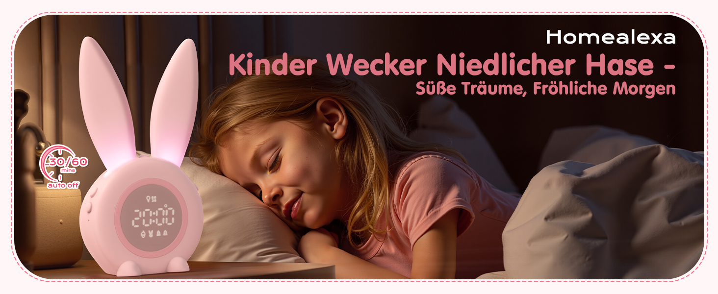 Дитячий ліхтарик-будильник Homealexa Зайчик: Нічник, функція повтору будильника, рожевий