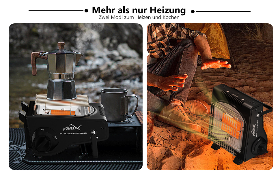 Газовий нагрівач HOMELUX 1,7KW для дому та на вулиці: обігрівач, нагрівач для кемпінгу, без електроенергії, газовий нагрівач, нагрівач для кемпінгу, нагрівальний прилад з 4 балончиками газу MSF-1a (BDZ-Q1000+4Gaskartuschen)