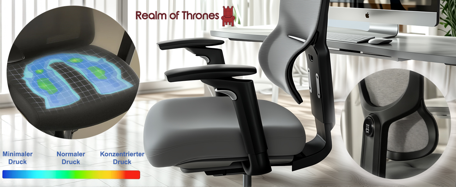Офісний стілець Realm of Thrones CAPTAIN: ергономічний, з регульованою підтримкою спини, сталева база, чорний