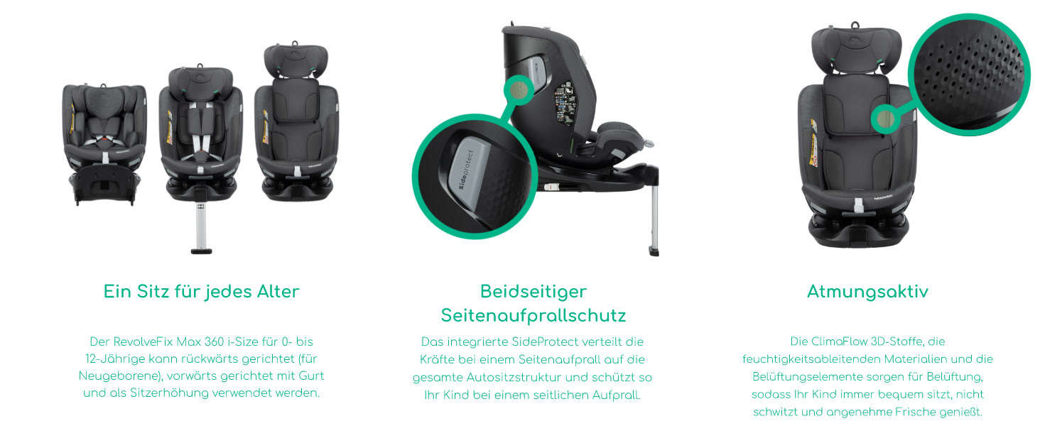 Дитяче автокрісло Bebeconfort 360 i-Size RevolveFix Max 360, поворотне, 40–150 см, Element Graphite