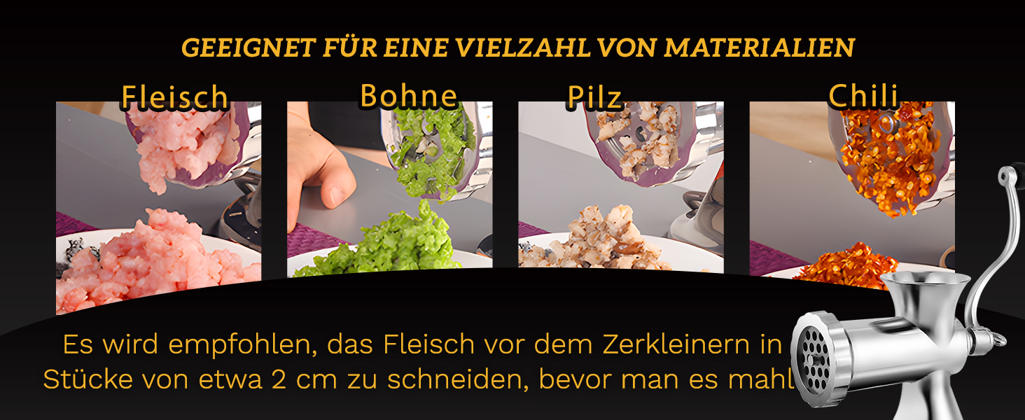 М'ясорубка ручна Hanchen з нержавіючої сталі, багатофункціональна, для ковбас та овочів (12 насадок)