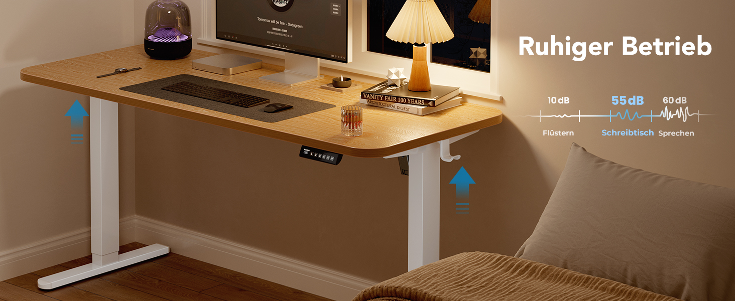 Регульований стіл-рама HUANUO з безщітковим мотором, вантажопідйомність 100 кг, для стільниць 110x200 см (тільки рама, білий)