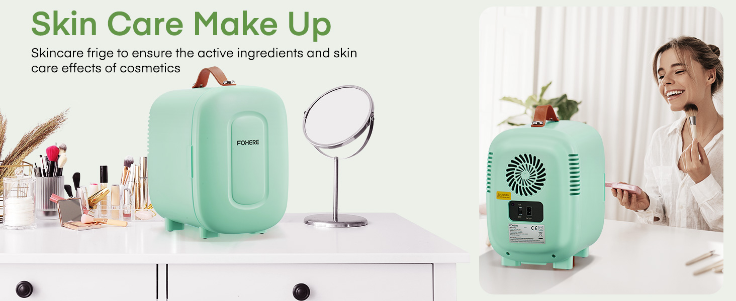 Міні холодильник FOHERE 5 літрів / 6 банок, USB живлення, 220V AC/12V DC, для напоїв та догляду за шкірою, білий (зелений)