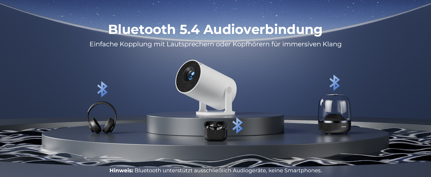 Mini проектор 4K Beamer з Android 14, WiFi 6 та Bluetooth 5.4 – 20000 Люмен, Автокорекція трапеції, Портативний кінотеатр для дому (білий, 15x11x18 см)