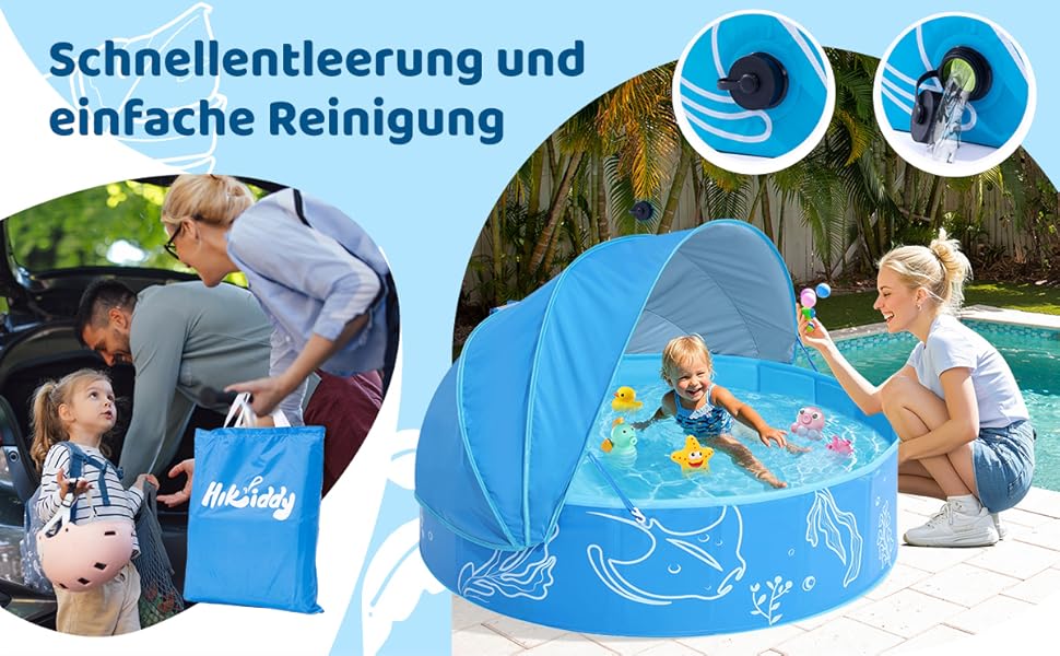 Надувне дитяче басейн з тінню 47 дюймів для пляжу, саду, дому (блакитний)