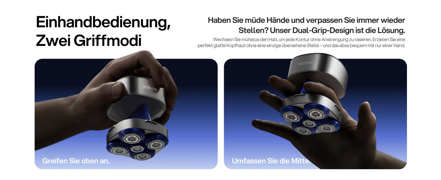Електрична машинка для гоління голови Yoose Herren IPX7 (5 насадок, 90 хв, USB-C, індикатор заряду, вологостійка, срібляста)