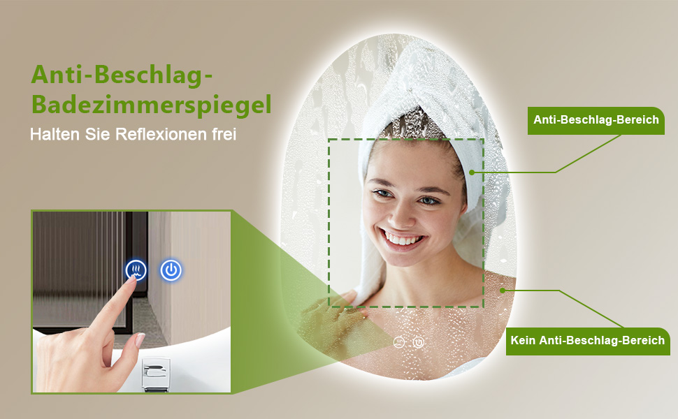 LED дзеркало для ванної кімнати з підсвічуванням, 70 x 50 см, холодний білий (6000K), енергозберігаюче, диммер, антизапар