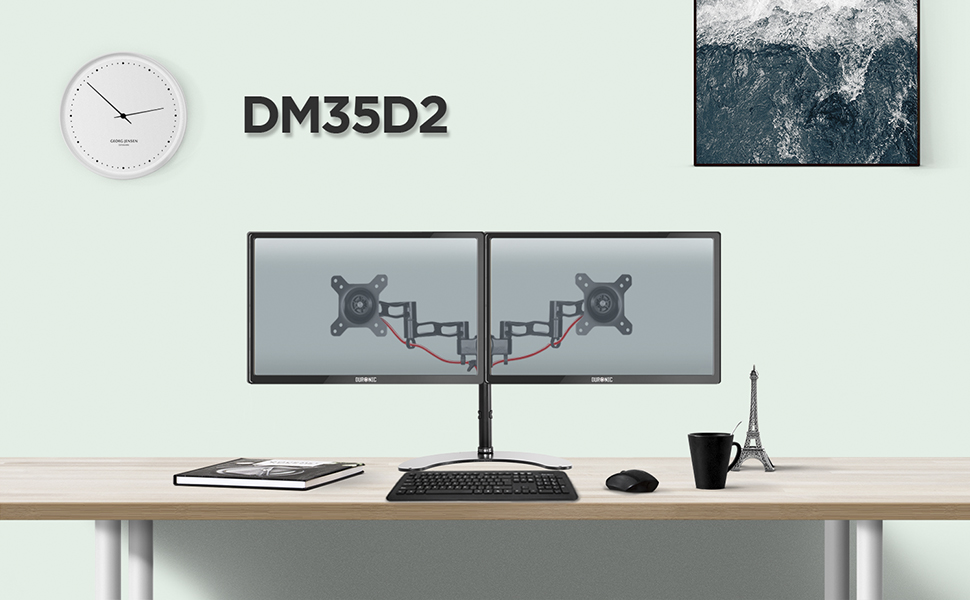 Тримач для монітора Duronic DM35D2 - підставка для 2 моніторів, регульована, VESA 75x100, гнучка, для офісу та дому