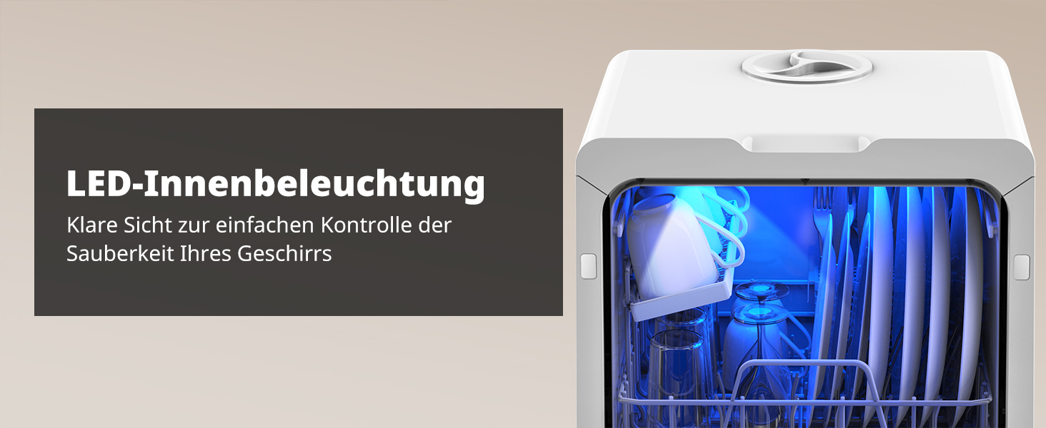 Mini посудомийна машина AIRMSEN з 8+3 програмами, 5л, система пом'якшення води, таймер, дитячий замок, білий/чорний