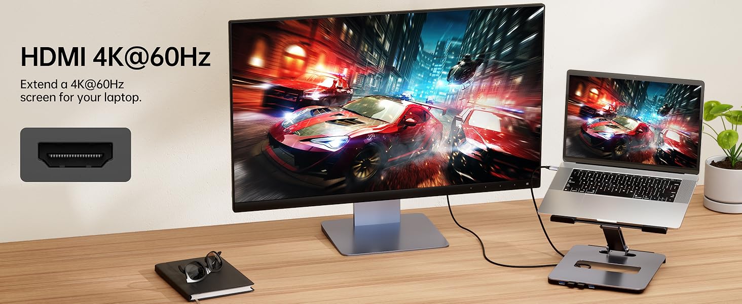 Підставка для ноутбука BENFEI з алюмінію та USB-C док-станцією 6в1, HDMI 4K@60Hz, 4*USB3.0, 100W PD, сумісна з MacBook Pro/Air, iPad Pro, XPS, Thinkpad