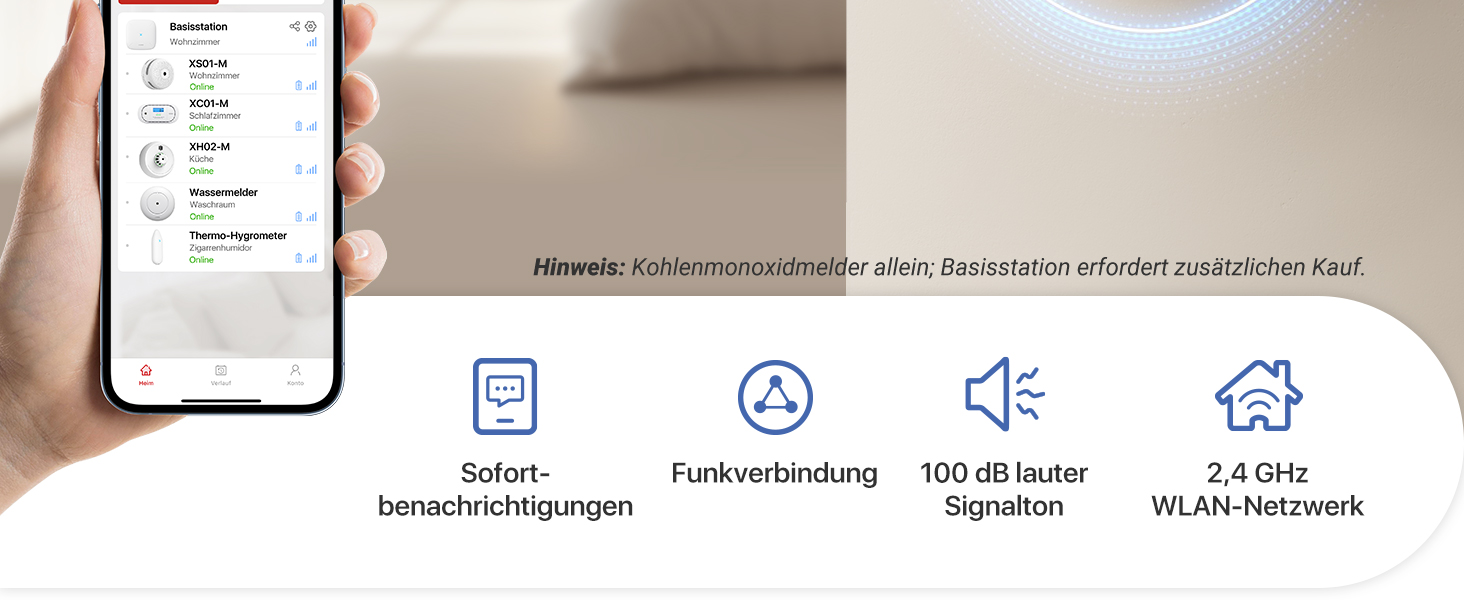 Виявлювач CO X-Sense з LCD-дисплеєм, SBS50, XC01-M (1 шт.) - для дому, з пам'яттю, з базою