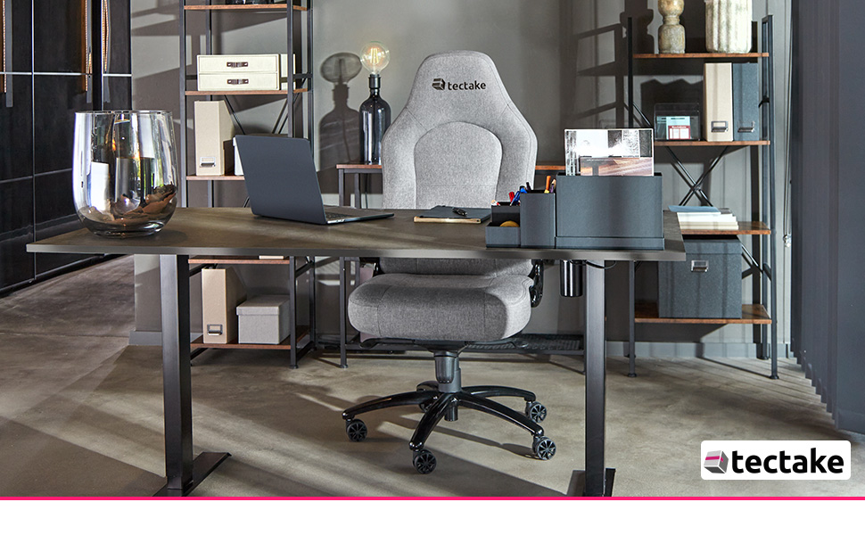 Офісний крісло tectake з регульованими підлокітниками та функцією гойдання, обертовий крісло з регулюванням висоти та роликами, крісло для керівника з тканинним покриттям, ергономічне офісне крісло, комп'ютерне крісло - чорне