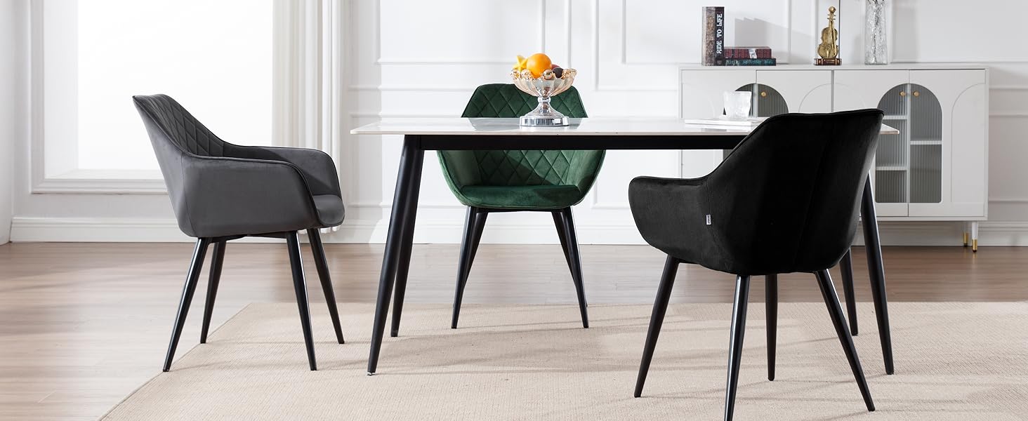 Набір з 2 стільців Woltu Esszimmerstühle: м'які крісла з підлокітниками для кухні, вітальні, обідньої кімнати, зелений велюр, металеві ніжки