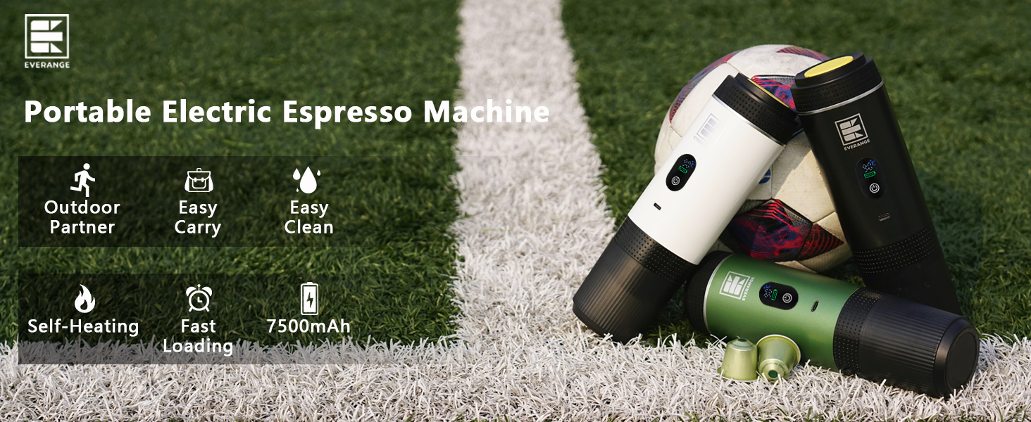 Портативна електрична кавомашина Everange для еспресо, приготування кави з меленої кави та капсул NS, зелена з LCD-дисплеєм