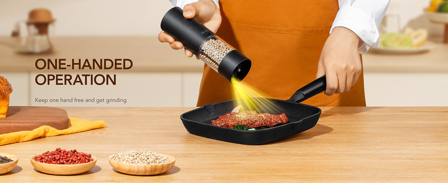 Електричні млини для солі та перцю Sangcon, 2 швидкості, перезаряджувані, 6 ступенів помелу, автоматичний набір з док-станцією, зручне використання (чорний)